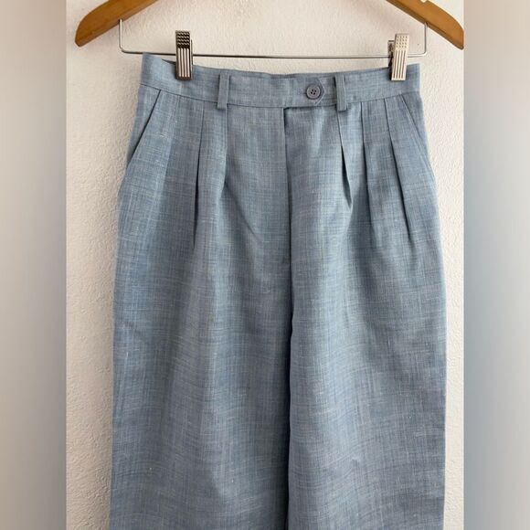 Roth Le cover light blue linen blend Pleated Straight Leg Pants Size 6 - Picture 2 of 8